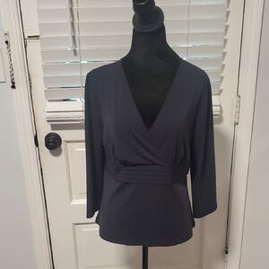 Cato Black Wrap Fitted 3/4 Sleeve Blouse